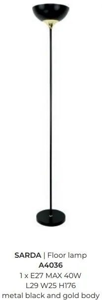 Lampadar, Lampa de podea design modern SARDA negru, auriu