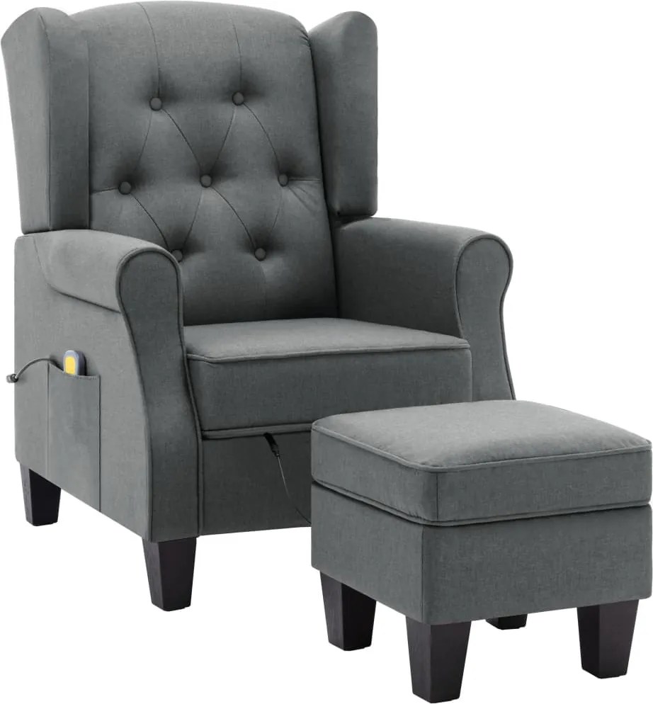 vidaXL Fotoliu de masaj cu taburet, gri deschis, material textil