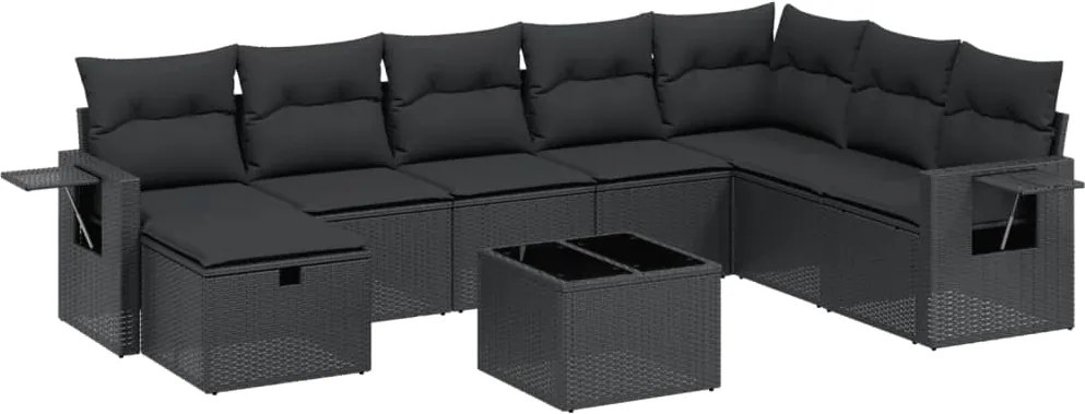vidaXL Set mobilier de grădină cu perne, 9 piese, negru, poliratan