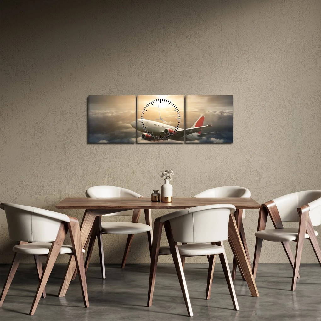 Tablou - Avion în nori (cu ceas) (90x30 cm)
