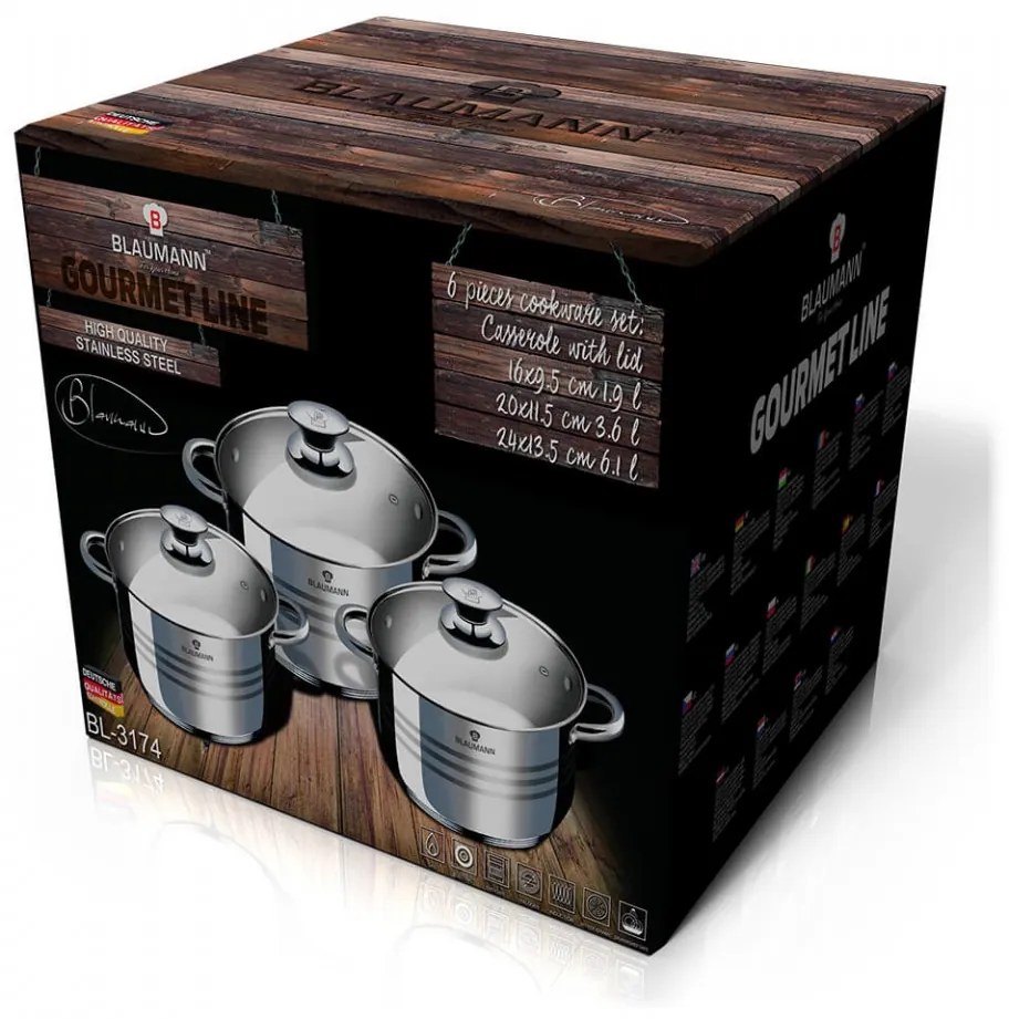 Set oale cu capac din otel inoxidabil (6 piese) Gourmet Line Blaumann BL 3174