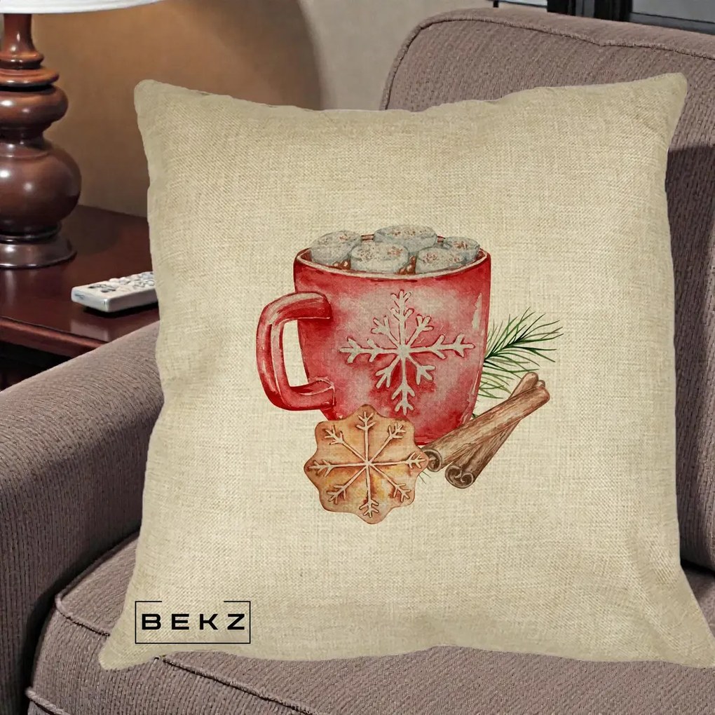 Perna Decorativa Cacao de Iarna cu Biscuit, 40x40 cm, Crem, Husa Detasabila, Perna Inclusa, BEKZ®