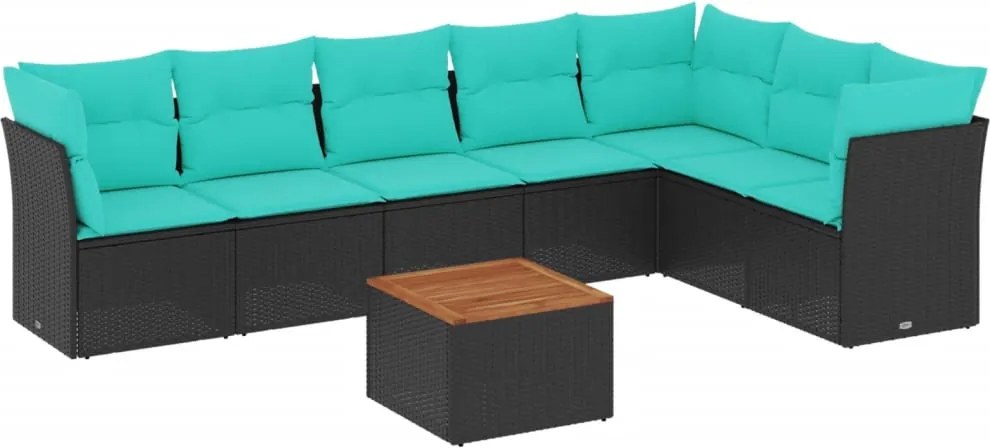 vidaXL Set canapele de grădină cu perne, 8 piese, negru, poliratan