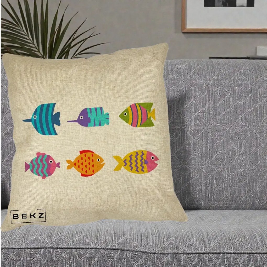 Perna decorativa Pesti Colorati Cartoon, 40x40 cm cu Umplutura, Crem, BEKZ