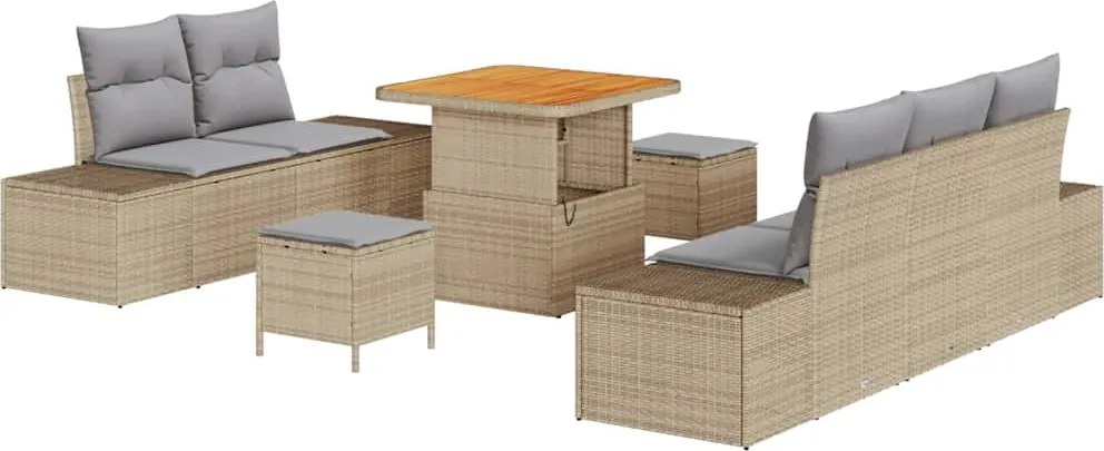 vidaXL Set de canapele pentru grădină cu pernă 8 pcs Bej Rattan poli