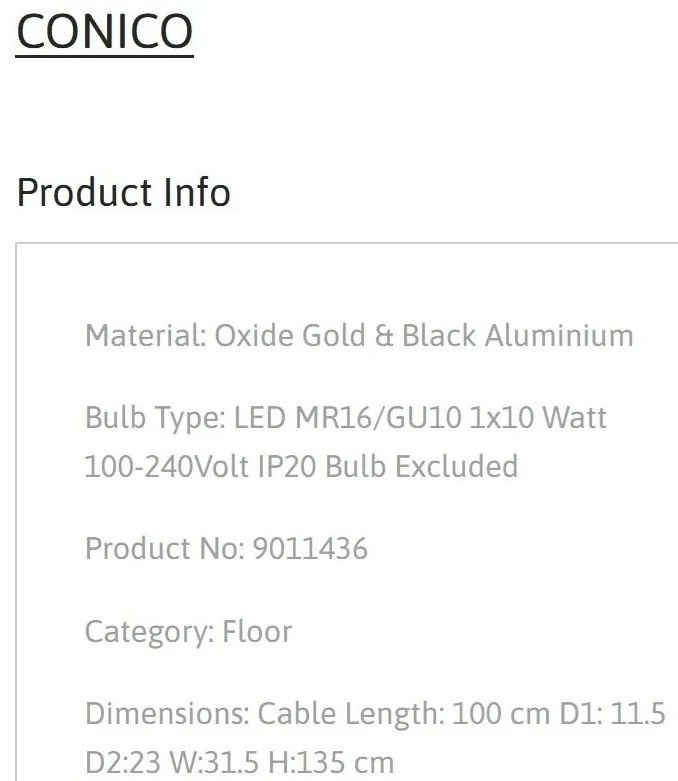 Lampadar design decorativ CONICO auriu, NVL-9011436