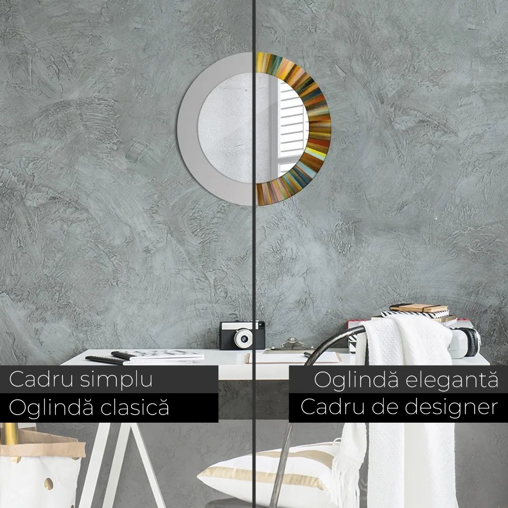 Oglinda rotunda cu rama imprimata Model radial abstract fi 50 cm