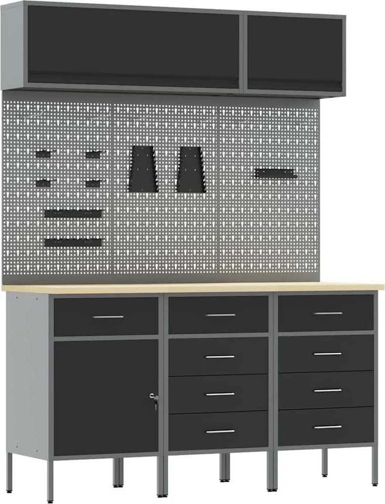 vidaXL Set de dulapuri de lucru cu sertar cu depozitare 8 pcs Negru