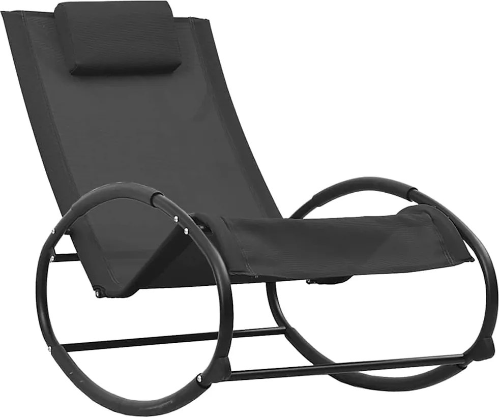 vidaXL Șezlong de plajă cu pernă, negru,oțel și textilenă