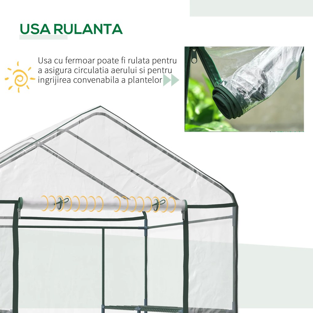 Outsunny sera de gradina, sera pentru plante, legume, fructe 143x143x195cm, transparenta | Aosom Romania