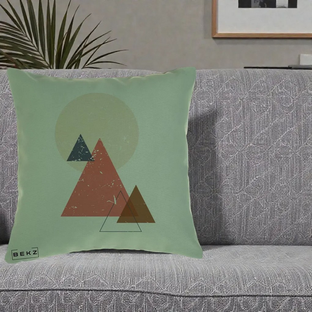 Perna Decorativa Geometric Munti si Soare, 40x40 cm, Verde, Husa Detasabila, Perna Inclusa, BEKZ®