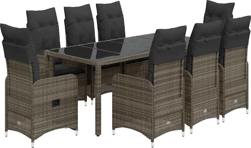 vidaXL Set bistro de grădină cu perne, 9 piese, gri, poliratan