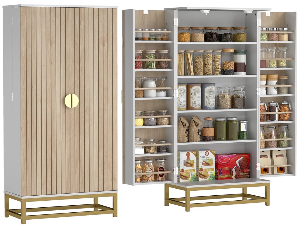 HOMCOM Dulap de bucătărie mobilier pentru depozitare cu 12 rafturi cu uși, rafturi ajustabile, 58x29x119,5cm, alb | Aosom Romania