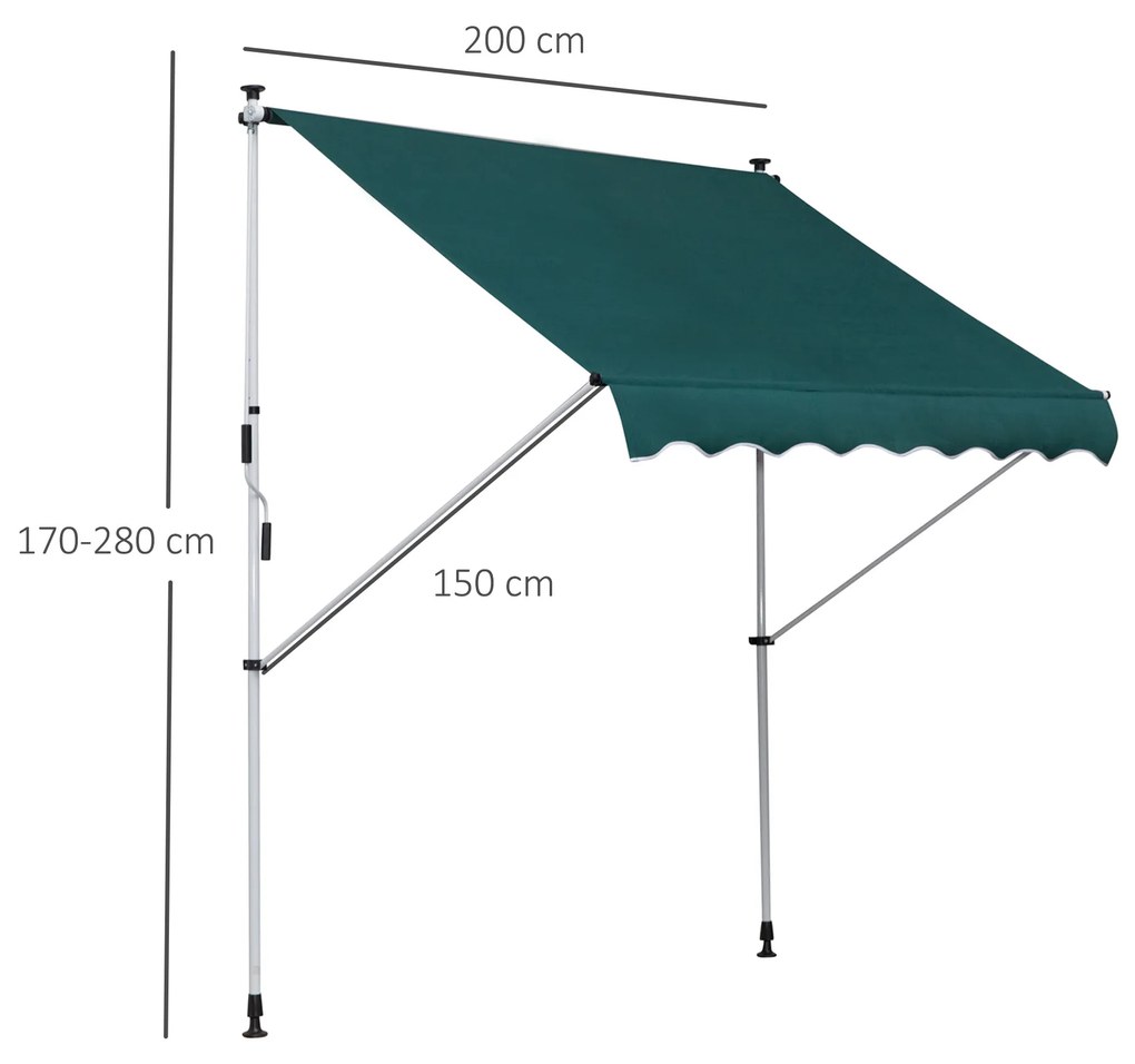 Outsunny Copertină Manuală cu Manivelă, Cadru Telescopic și Unghi Reglabil, Protecție Solară Eficientă pentru Exterior | Aosom Romania