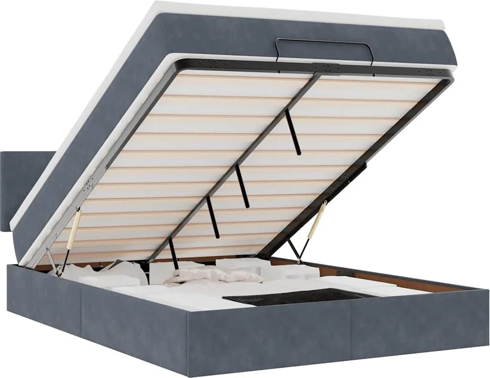 vidaXL Cadru de pat otoman cu saltea Gri închis 140x200cm catifea