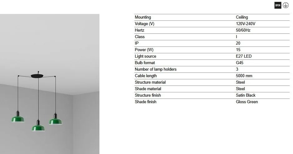 Lustra cu 3 pendule metal TATAWIN S verde