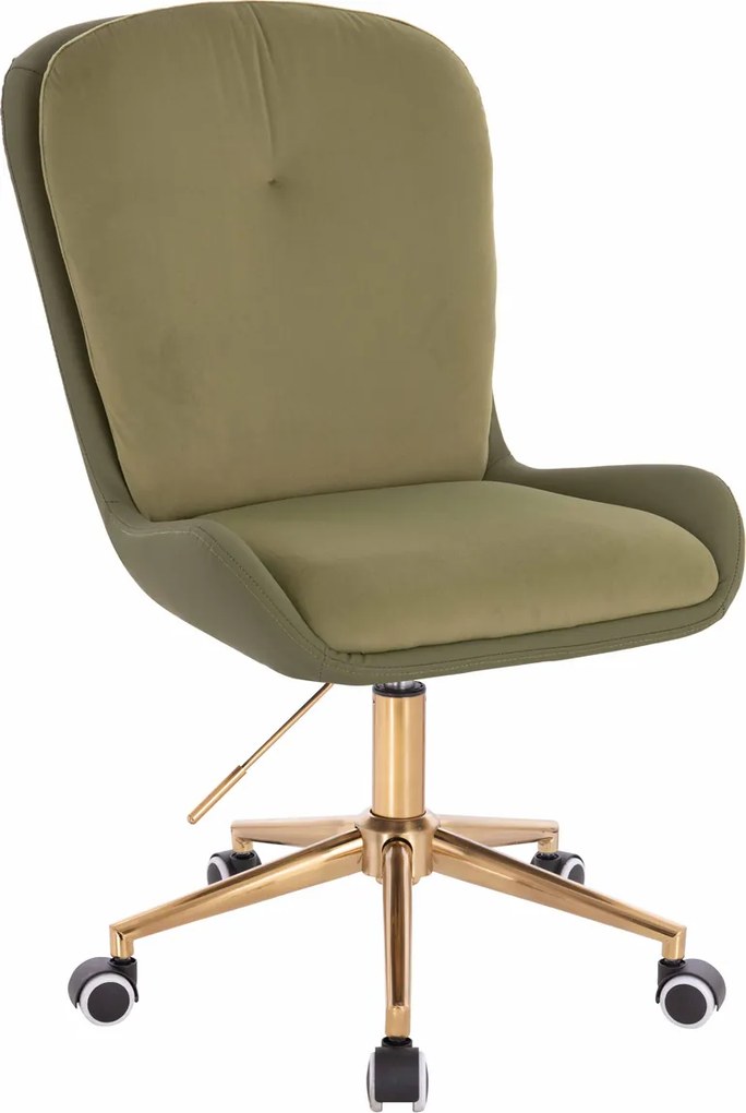 HR690K Scaun Velvet&amp;soft Piele Pu Măsline/Khaki Bază Aurie