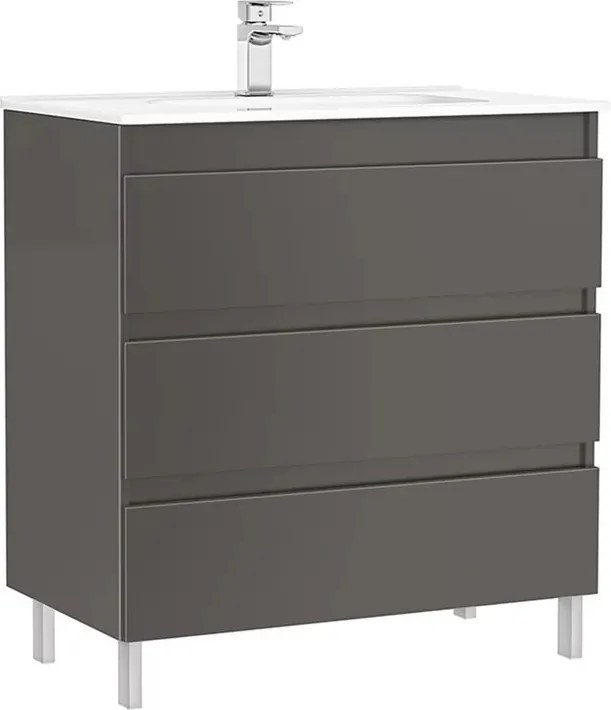 Set dulap baza pe pardoseala Gala Daily antracit 3 sertare cu lavoar 80 cm