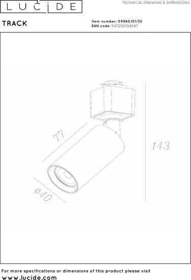 Lucide 09960/01/30-Spot pentru șină TRACK 1xG10/M11/3,8W/230V