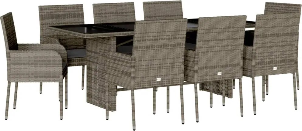 vidaXL Set mobilier grădină cu perne, 9 piese, gri, poliratan