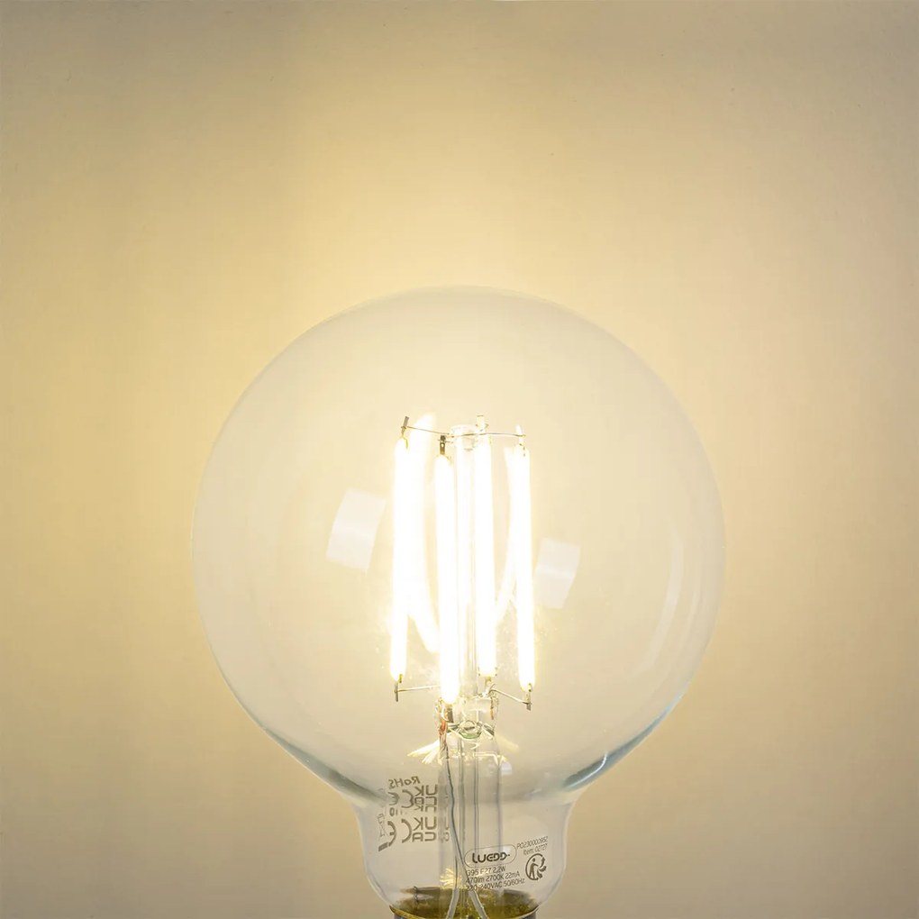 Set de 5 becuri LED E27 G95 transparente 2.2W 470lm 2700K