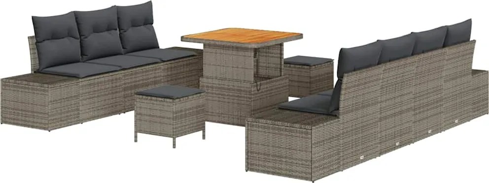 vidaXL Set de canapele pentru grădină cu pernă 10 pcs Gri poliratan
