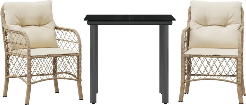 vidaXL Set bistro cu perne, 3 piese, bej, poliratan