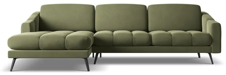 Colțar verde cu tapițerie din catifea (cu colț pe partea stângă) Nalu – Makamii