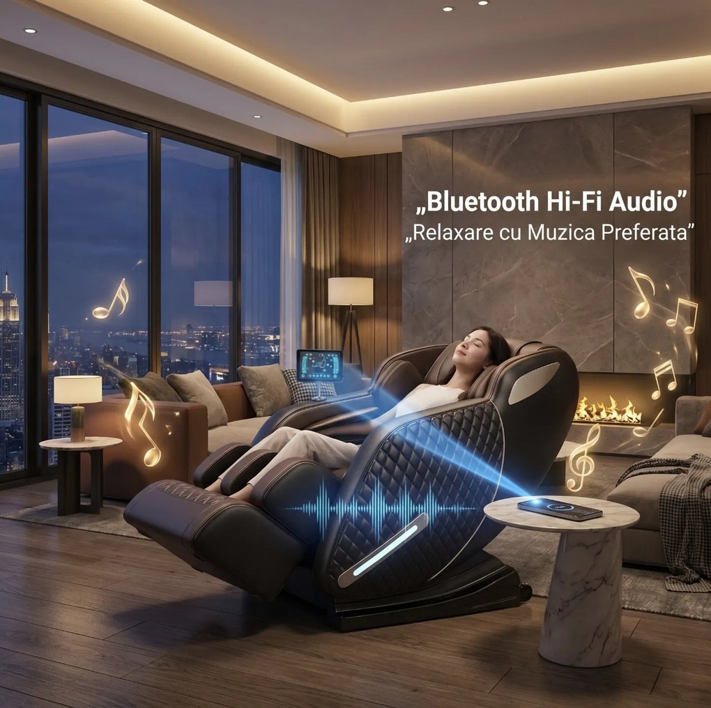 Fotoliu de masaj full body cu AI Voice, sistem S/L si airbag 360, Negru