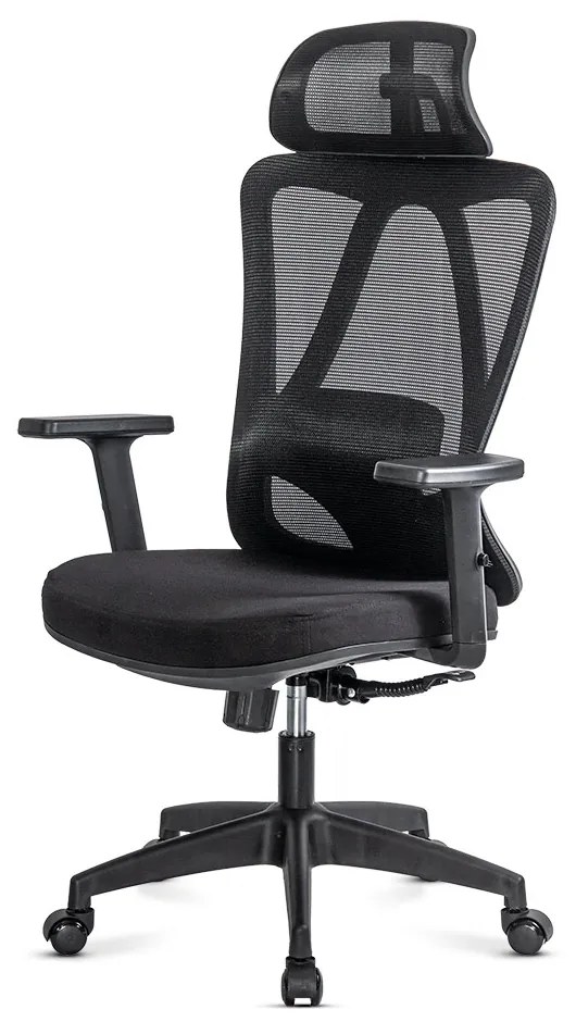 Scaun ergonomic negru cu tetiera, brate si suport lombar reglabile OFF 987