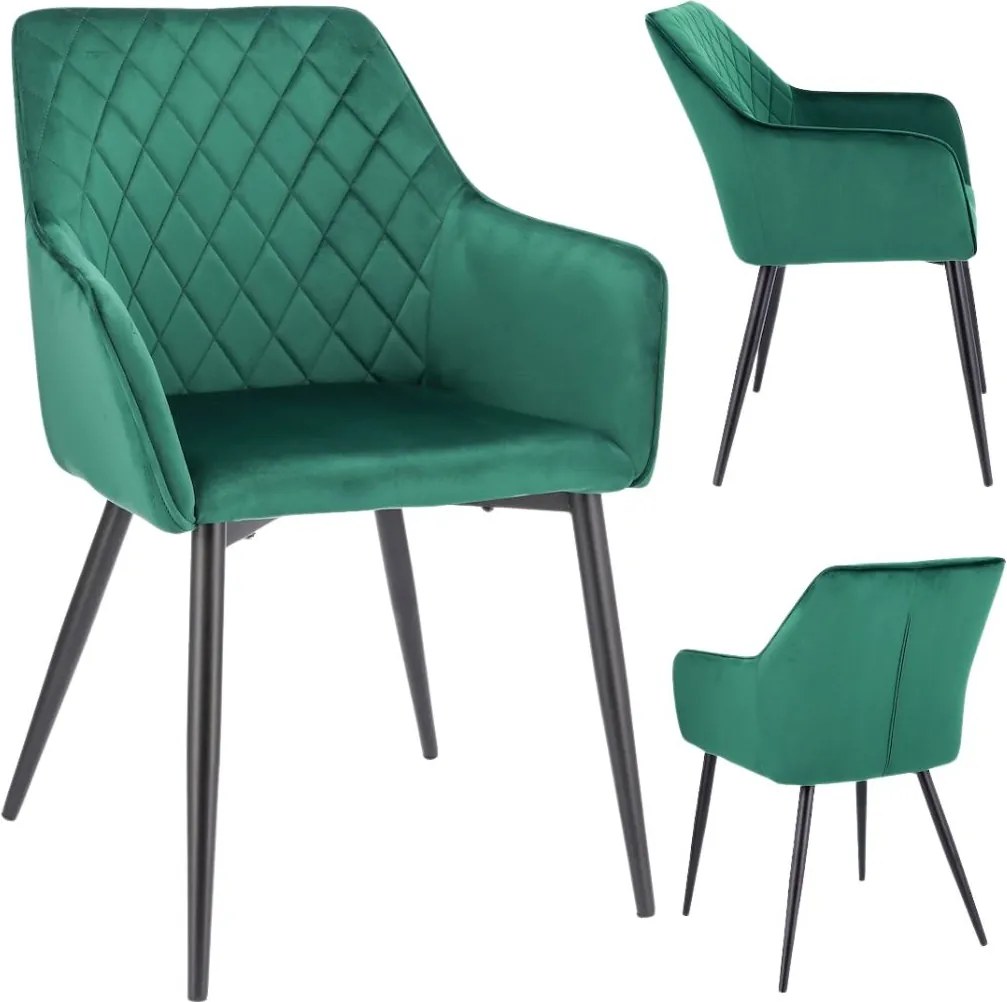 Scaun tapițat din catifea verde, APIS, cu picioare metalice – design modern, confortabil, brand Jumi