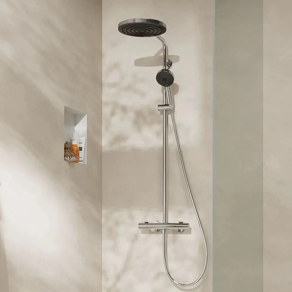 Coloana de dus cu baterie termostatata Hansgrohe Pulsify S Puro para cu 3 functii finisaj crom lucios