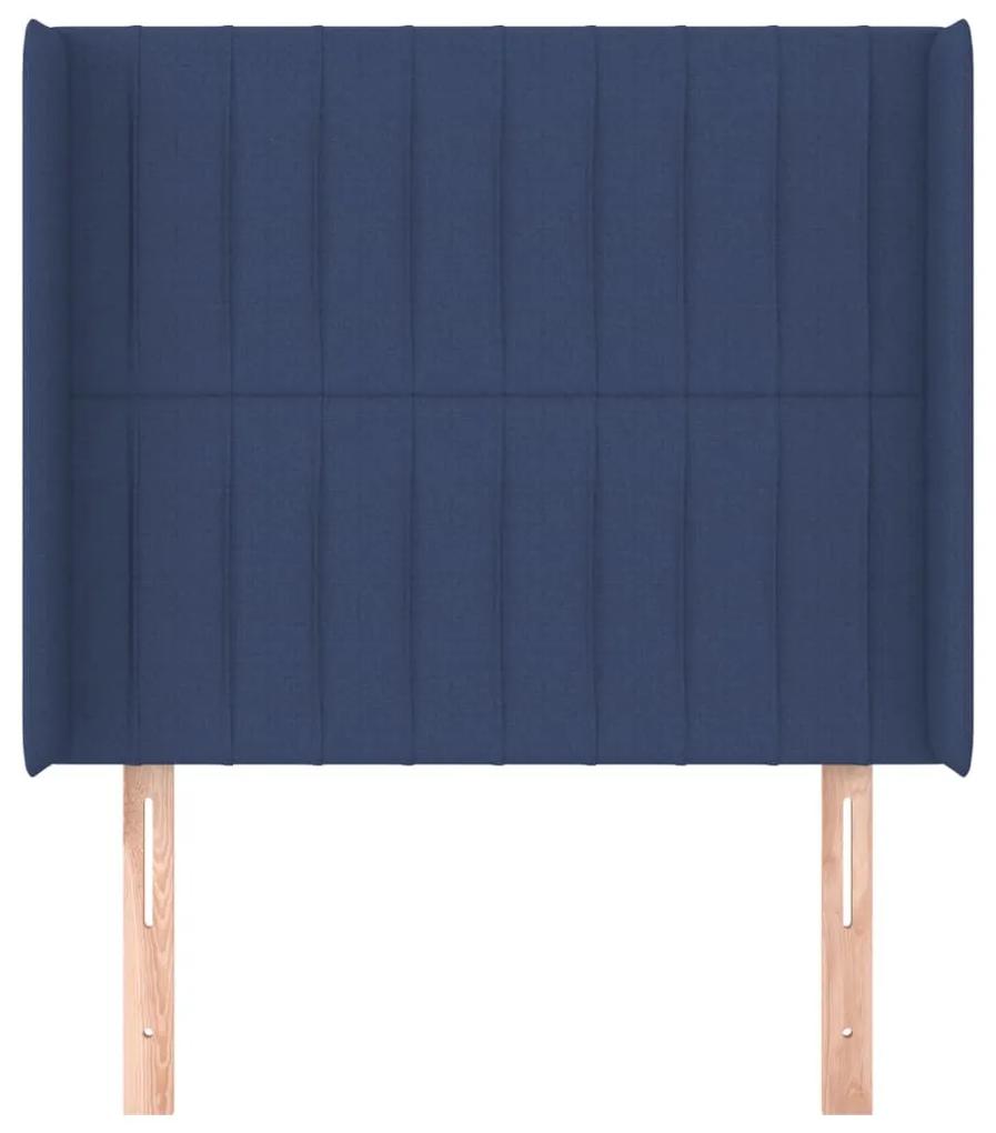 Tablie de pat cu aripioare, albastru, 103x16x118 128 cm, textil 1, Albastru, 103 x 16 x 118 128 cm