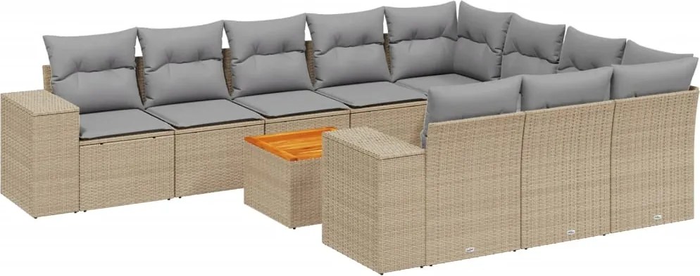 vidaXL Set canapele de grădină cu perne, 11 piese, bej, poliratan