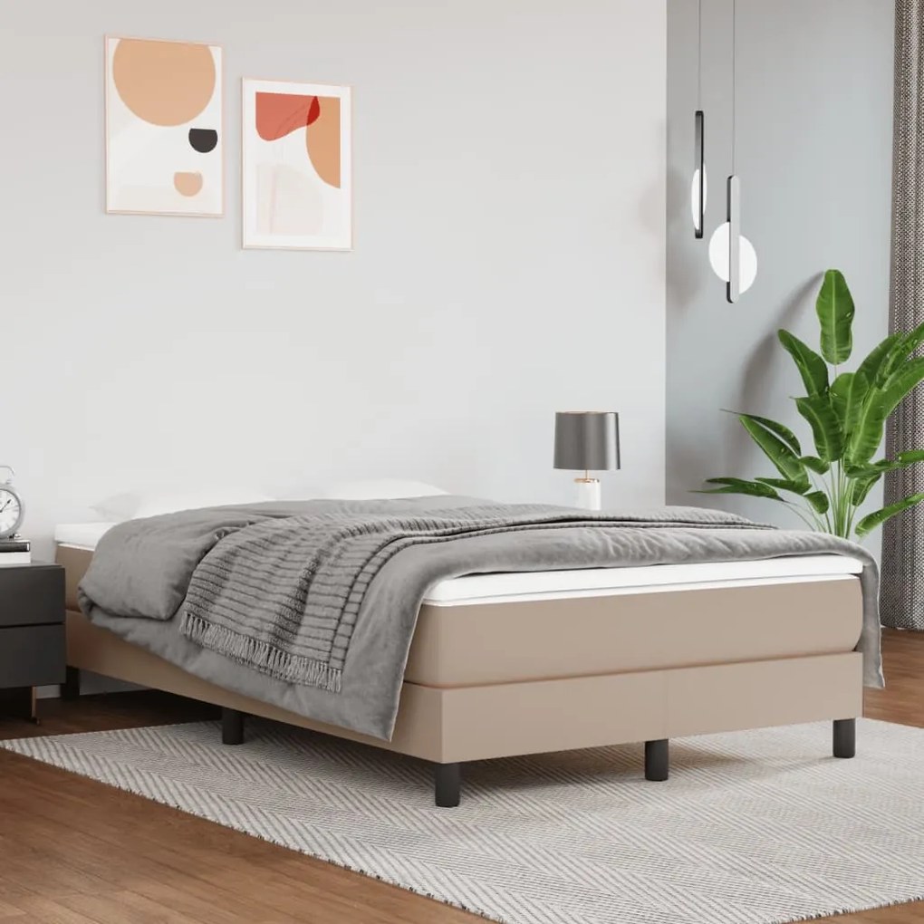 3144254 vidaXL Pat box spring cu saltea, cappuccino, 120x200cm piele ecologică