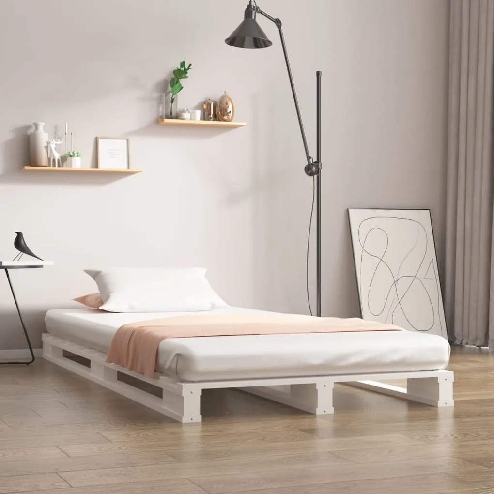 821418 vidaXL Pat din paleți Single Small 2FT6 alb 75x190 cm lemn masiv pin