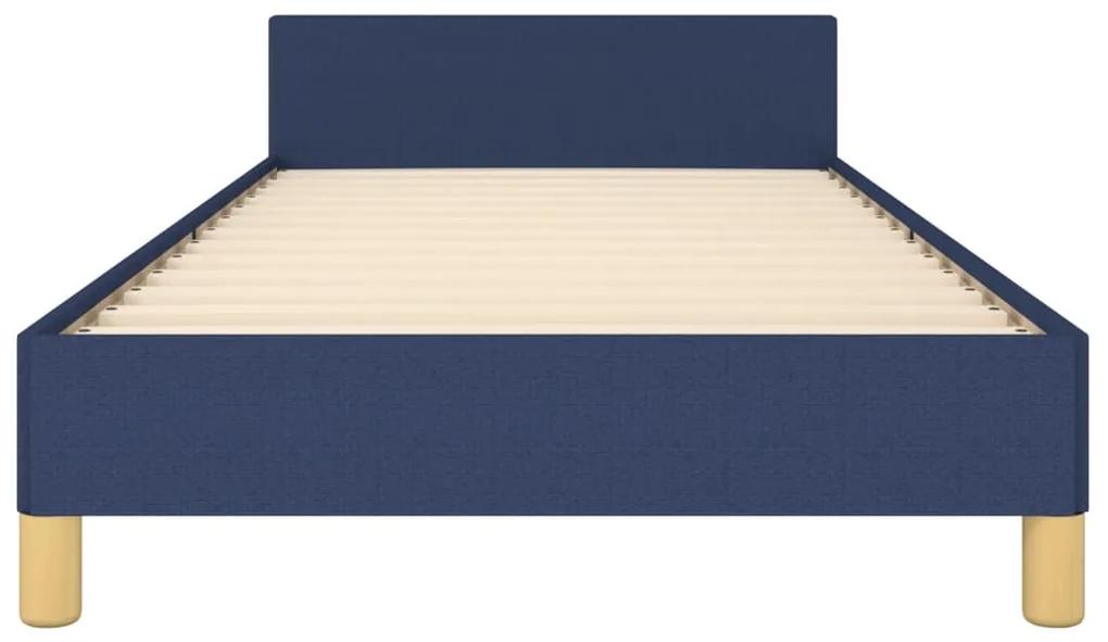 Cadru de pat cu tablie, albastru, 100x200 cm, textil Albastru, 100 x 200 cm, Culoare unica si cuie de tapiterie