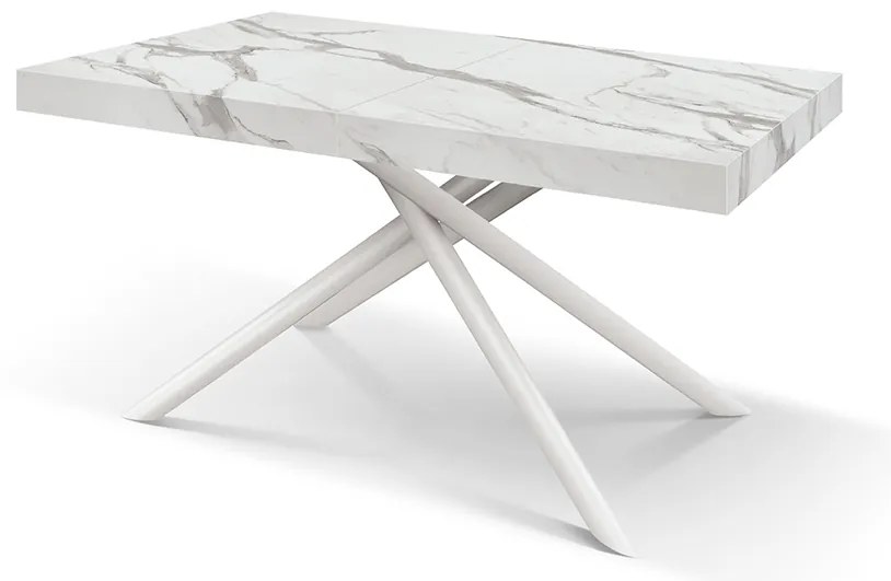 Masa extensibila Menego, blat ALB MARMORAT - 160 cm / 90 cm / h 77 - ALB