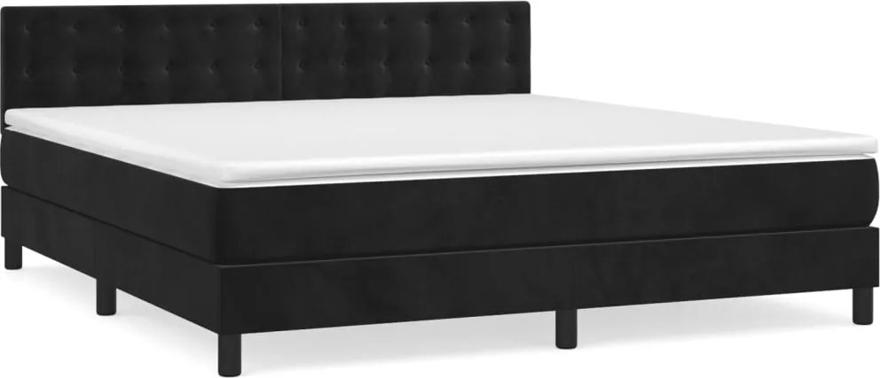 vidaXL Pat box spring cu saltea, negru, 160x200 cm, catifea