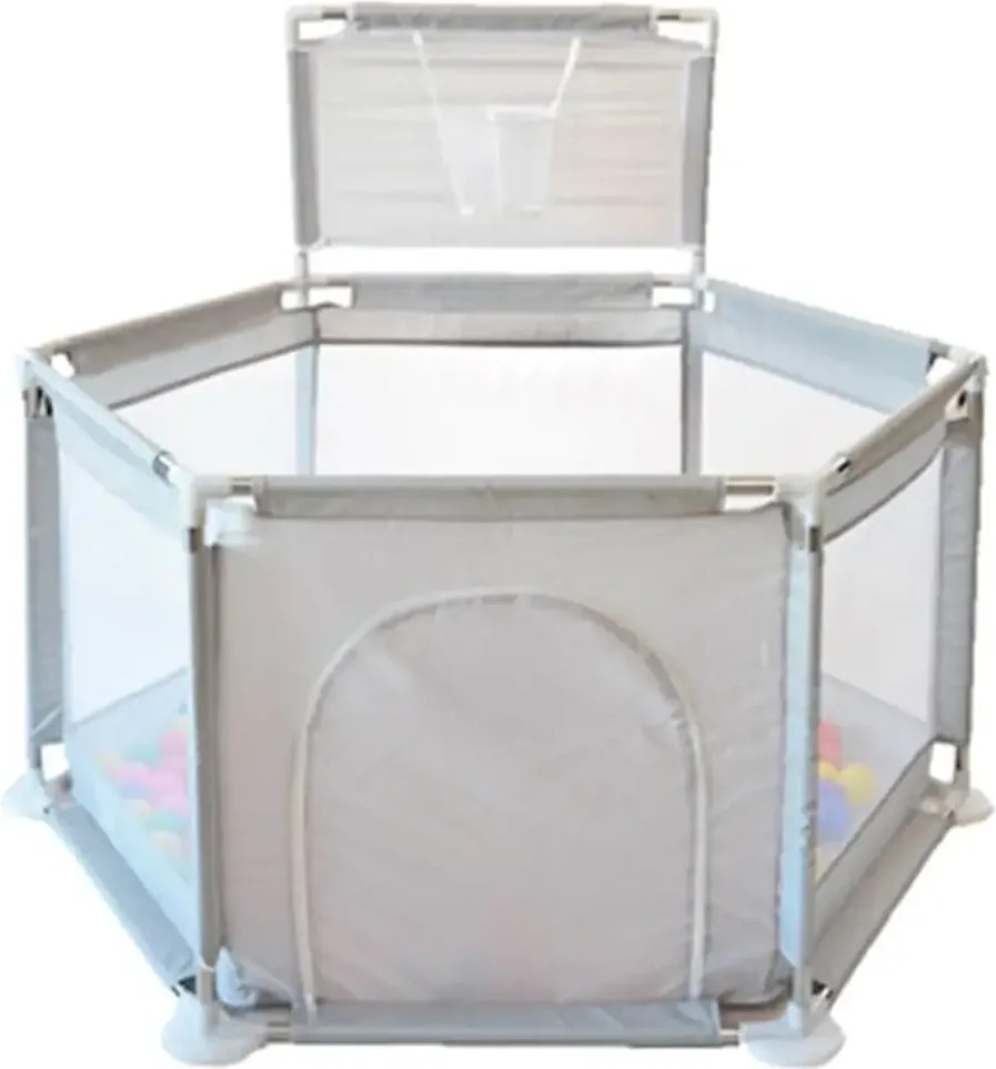 Tarc de joaca pentru copii cu cos de baschet si 50 bile, NBW, interior-exterior, 113x128 cm, Gri