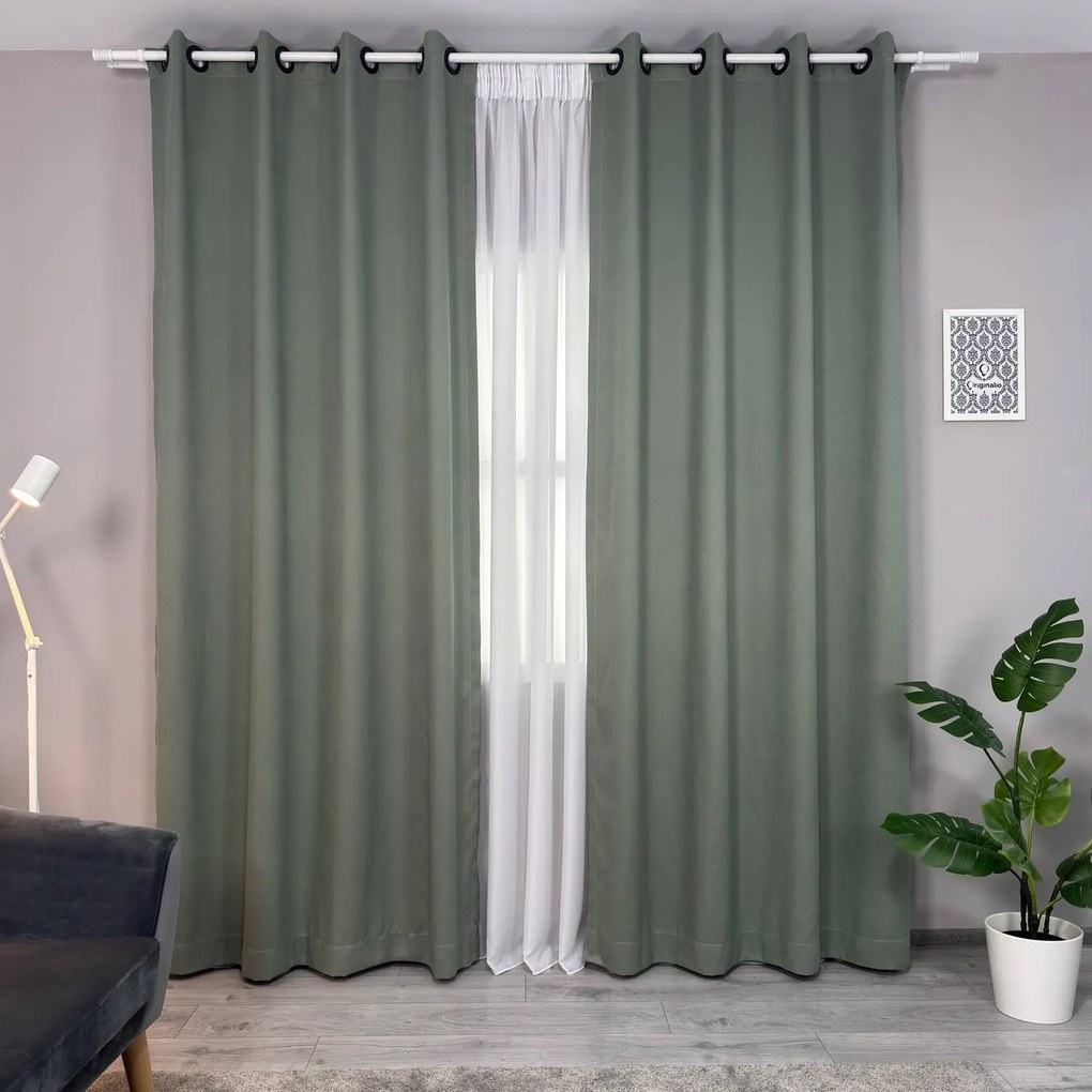 Set două Draperii (Opacitate 90-100%), Material tip Canvas (Model uni), Gata lucrate (Inele galerie), Culoare Verde (Olive), Dimensiuni draperie 160x260 cm (x2), Brand Originalio