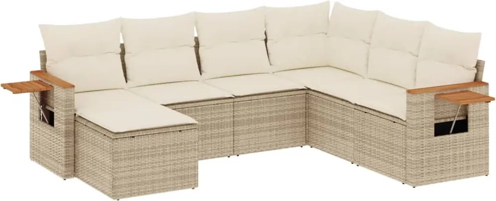 vidaXL Set canapele de grădină, 7 piese, cu perne, bej, poliratan