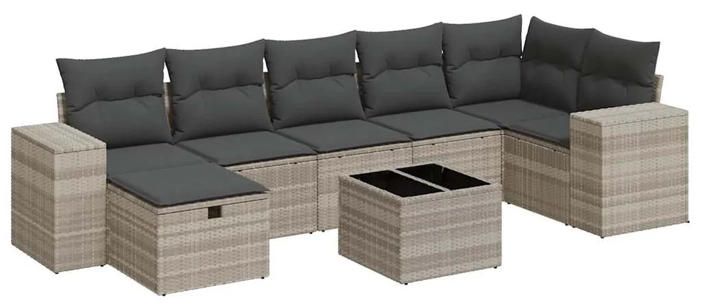 3325718 vidaXL Set mobilier de grădină cu perne, 8 piese gri deschis poliratan