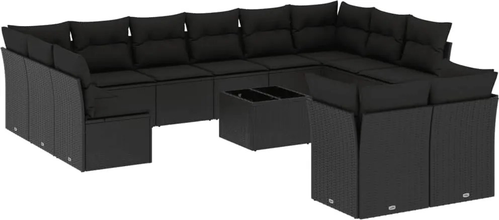 vidaXL Set mobilier de grădină cu perne, 13 piese, negru, poliratan