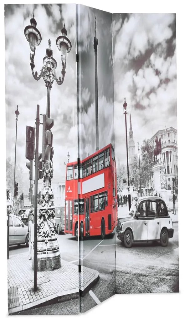 245873 vidaXL Paravan cameră pliabil, 120x170 cm, autobuz londonez, negru/alb