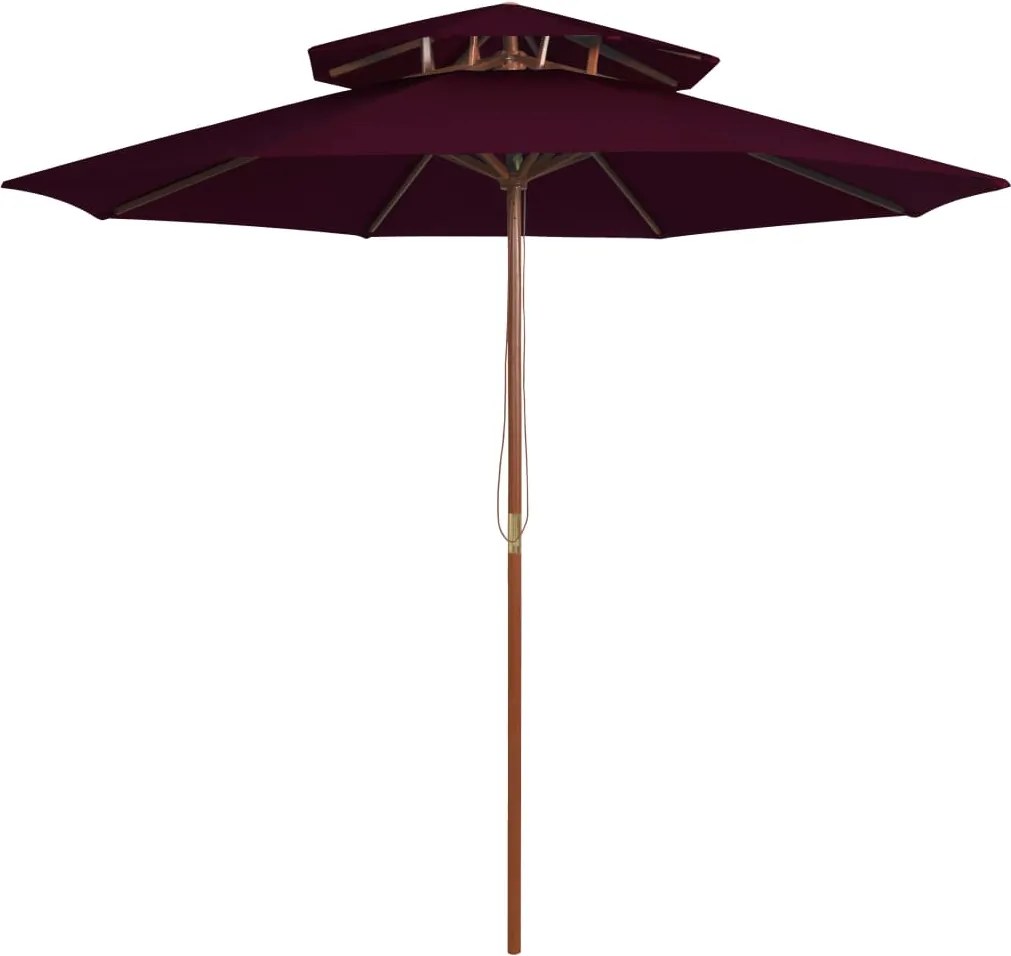 vidaXL Umbrelă de soare dublă, stâlp din lemn, roșu bordo, 270 cm
