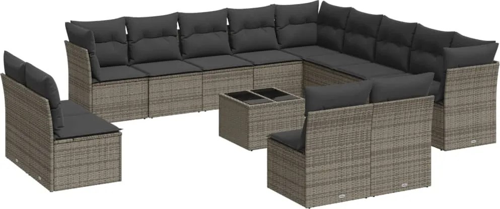 vidaXL Set mobilier de grădină cu perne, 14 piese, gri, poliratan
