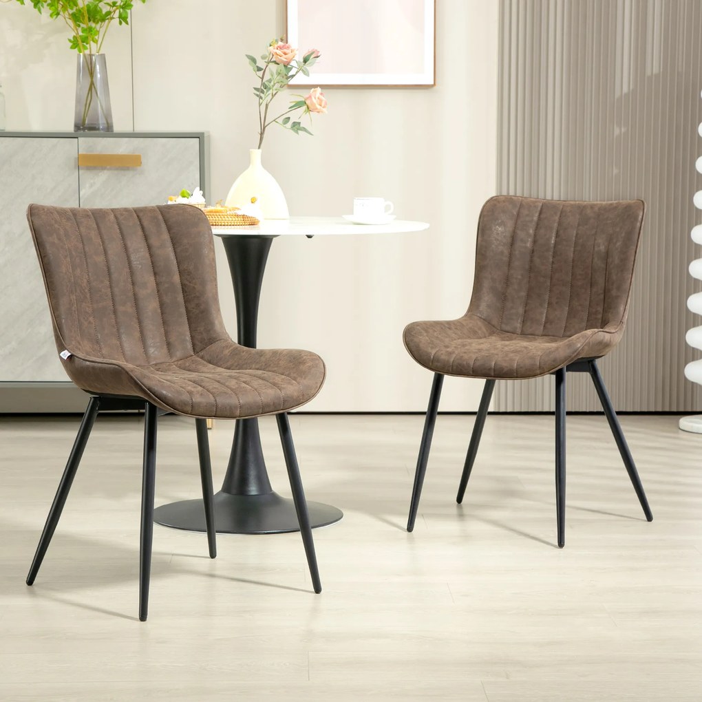 HOMCOM Lot de 2 scaune de sufragerie design modern și capitonat pentru sufragerie, sală de mese, dormitor, maro | Aosom Romania