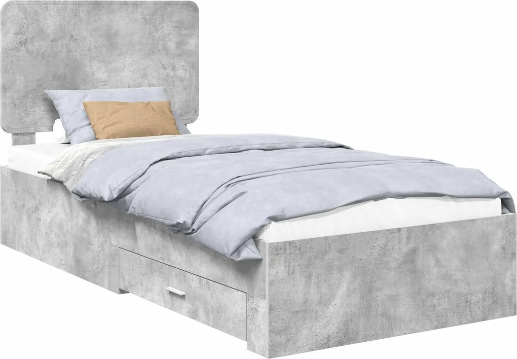 vidaXL Cadru de pat cu sertar Gri din beton 90 x 200 cm Lemn compozit