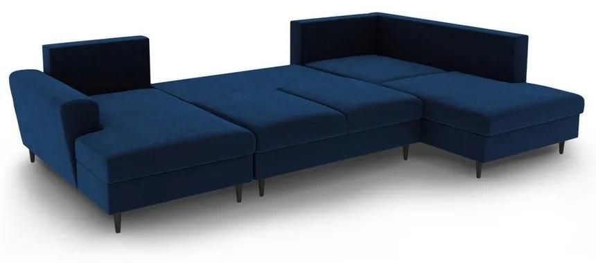 Colțar albastru extensibil, cu spațiu de depozitare cu tapițerie din catifea (cu colț pe partea dreaptă-în formă de "U") Kyoto – Cosmopolitan Design